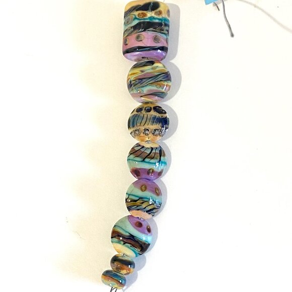 Lot of 8 Artisan Lampwork Beads Turquoise, Lavender, Ivory - Handmade in USA - Picture 5 of 7